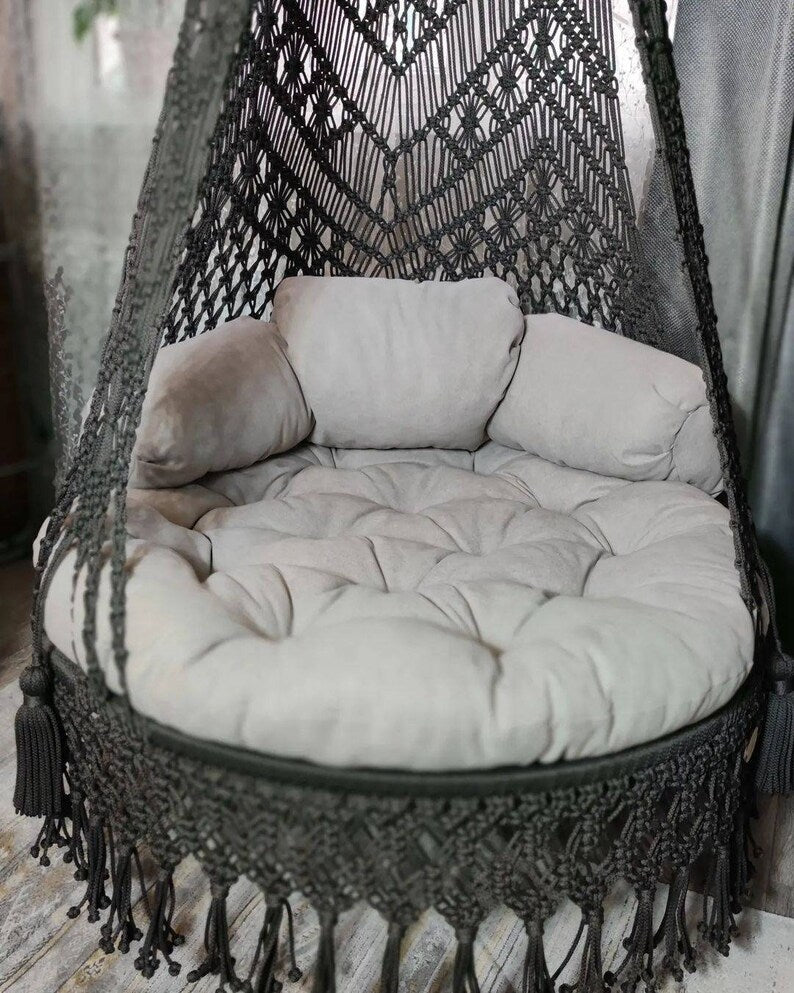 Dark Grey Macrame Swing For Adults 40 inches - Leechoo