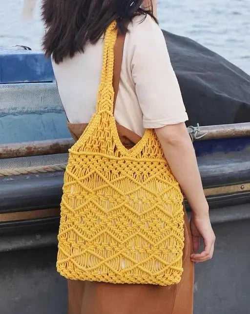 Yellow Macrame Tote Bag 15 inches - Leechoo