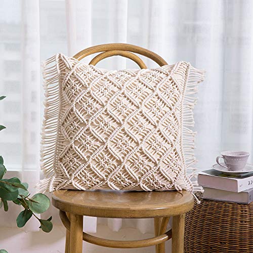 Macrame Cushion With Cover 16 x 16 inches For Home Decor - Leechoo