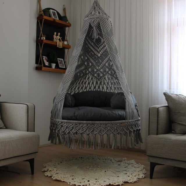 Grey Macrame Swing Chair For Adults 35 inches - Leechoo