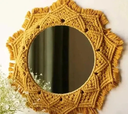 Yellow Macrame Wall Hanging Dream Catcher Mirror - Leechoo