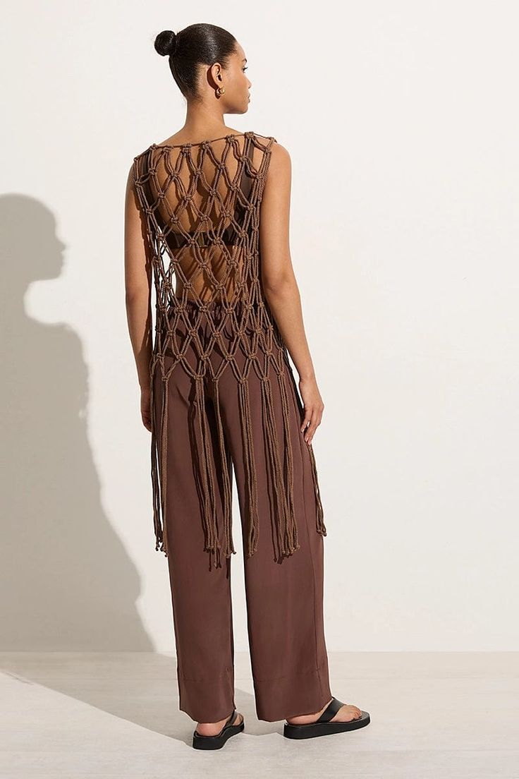 Macrame Beach Mesh Top With Tassels - Leechoo