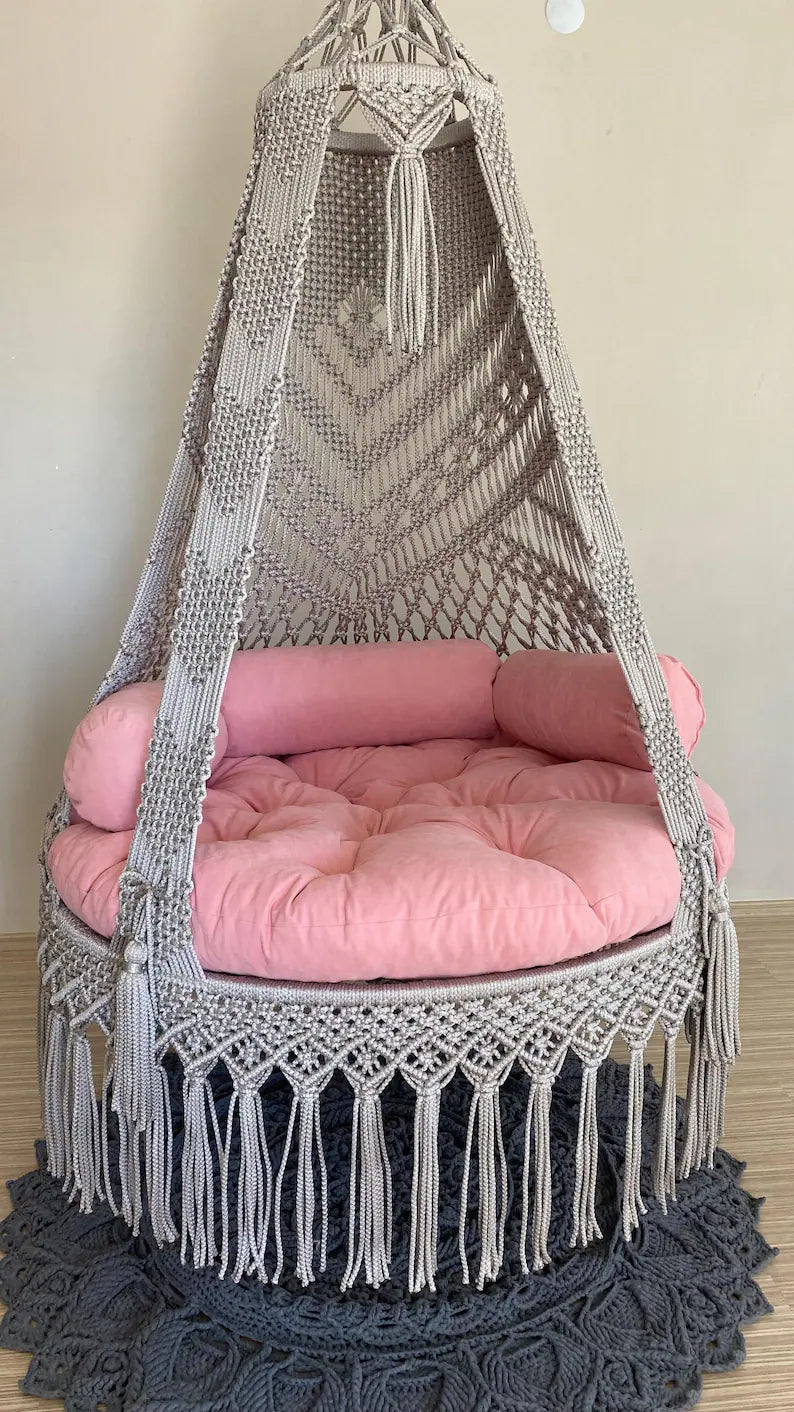 Grey Macrame Swing Chair For Adults 40 inches - Leechoo