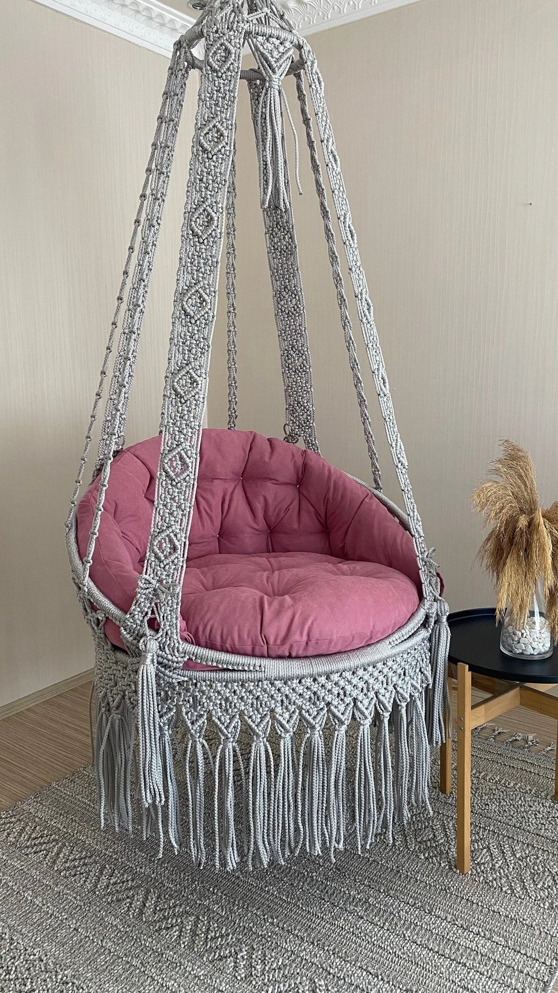Grey Macrame Swing Chair For Adults 35 inches - Leechoo
