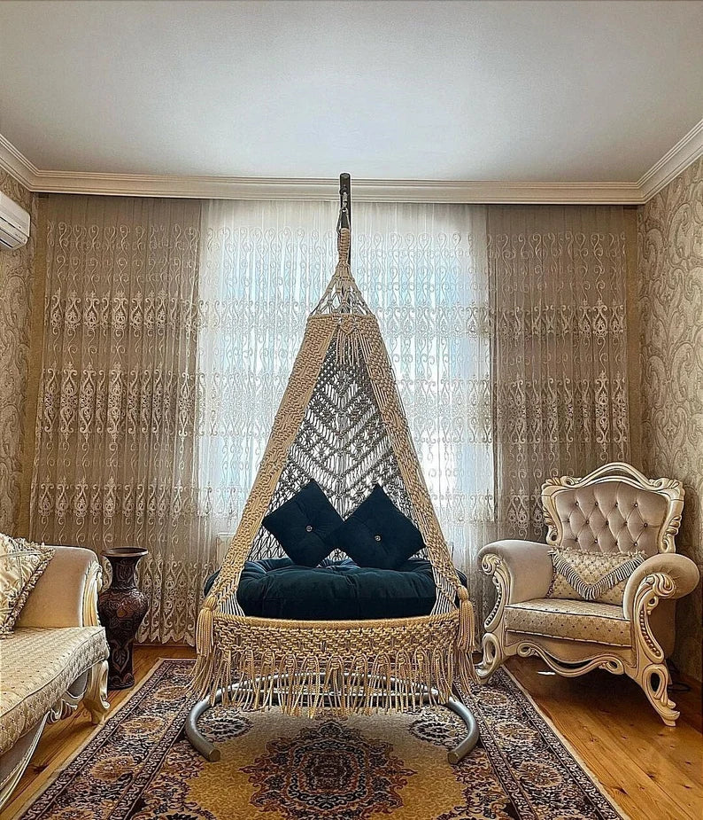 White Macrame Swing 40 inches - Leechoo