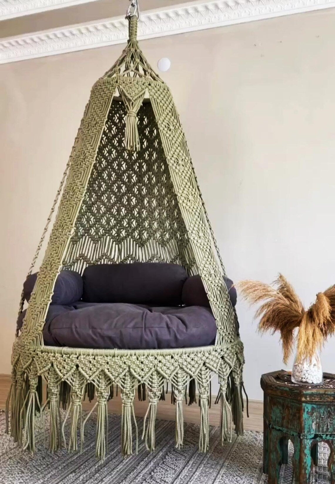 Olive Green Macrame Swing For Adults 40 inches - Leechoo