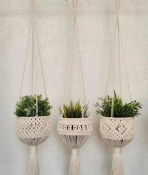 Hanging Macrame Storage Basket Set Of 3 - Leechoo
