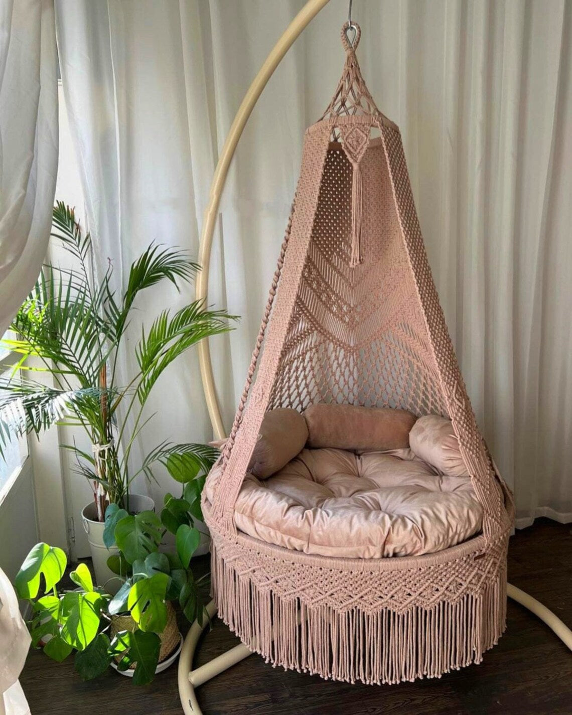 Baby Pink Macrame Swing For Adults 35 inches - Leechoo