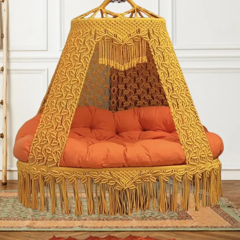 Macrame Sofa Swing With Mattress And Cushions - Leechoo