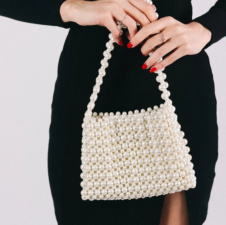 White pearl beaded bag hotsell