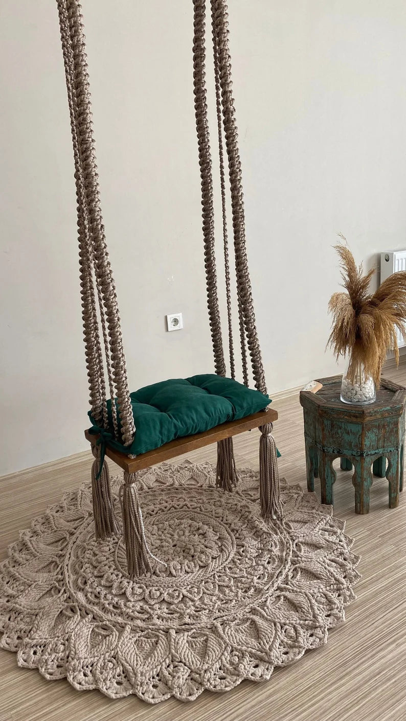 Macrame Swing With Wooden Base For Adults - Leechoo