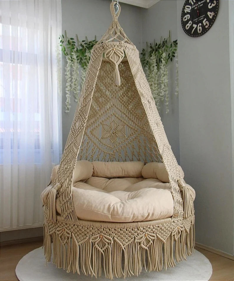 Macrame Swing For Adults In Beige 40 inches - Leechoo