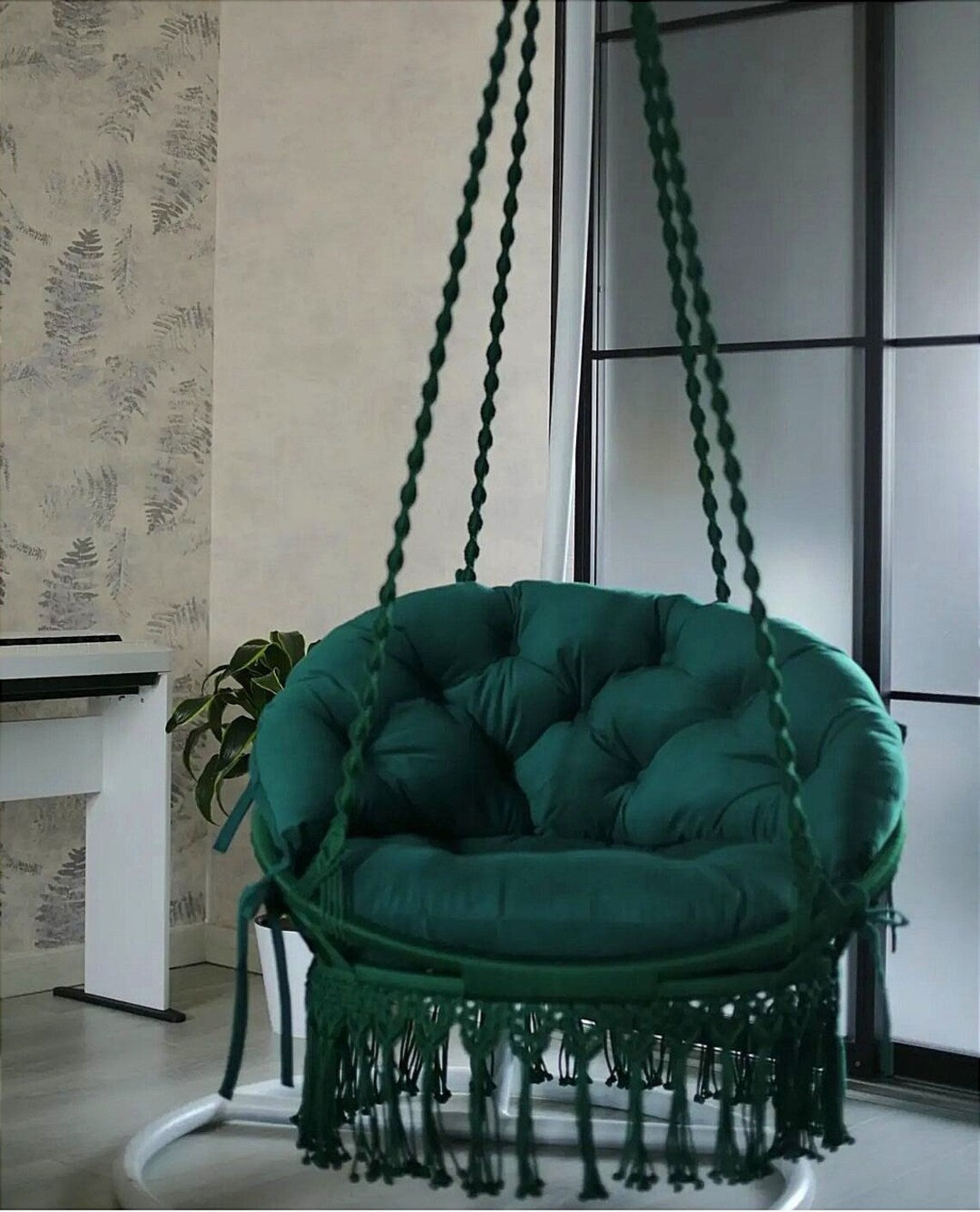 Dark Green Macrame Swing Chair For Adults 30 inches - Leechoo