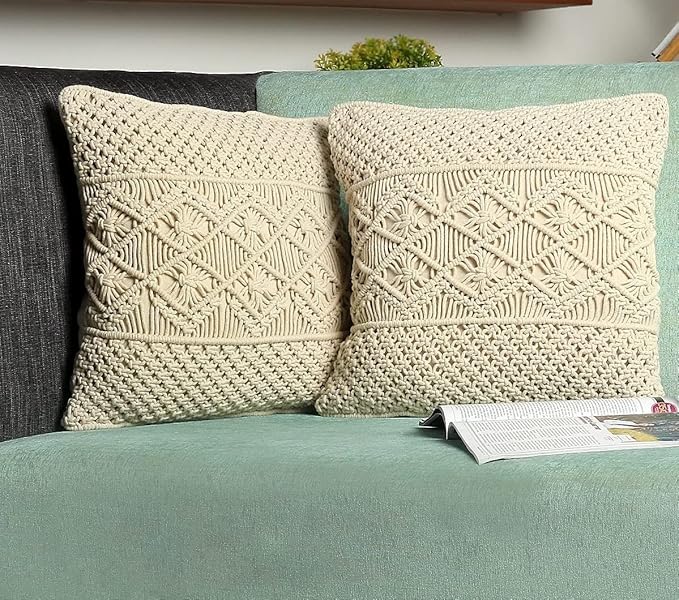 Stylish Macrame Cotton Cushion With Cover 16 x 16 inches - Leechoo