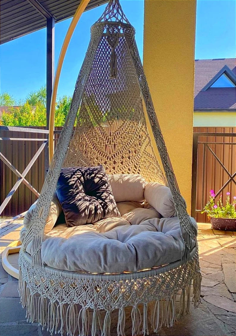Macrame Swing For Adults In White 35 inches - Leechoo