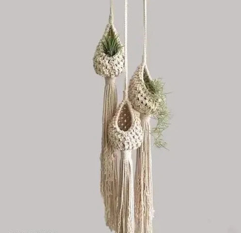 Cute Macrame Hanging Planters Set Of 3 - Leechoo