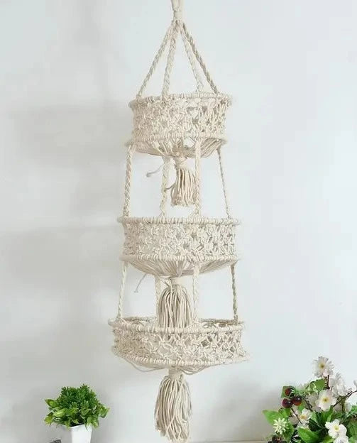 3 Tier Hanging Macrame Storage Basket - Leechoo