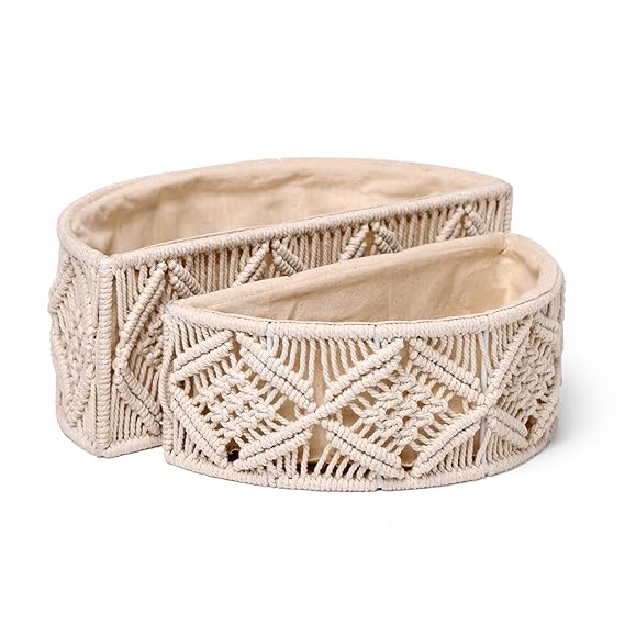 Macrame Designer Storage Basket Set Of 2 - Leechoo