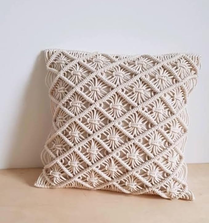 Cotton Macrame Cushion With Cover 16 x 16 inches - Leechoo