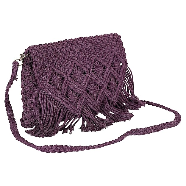 Purple Macrame Sling Bag For Women - Leechoo