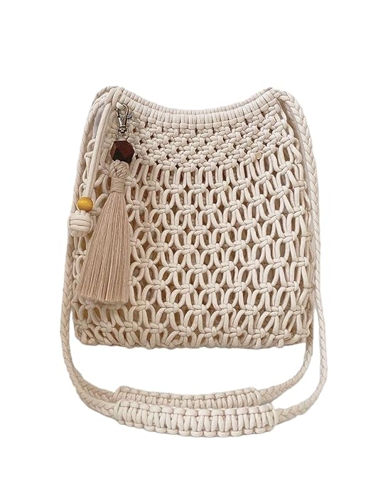 White Macrame Hand Bag For Women - Leechoo