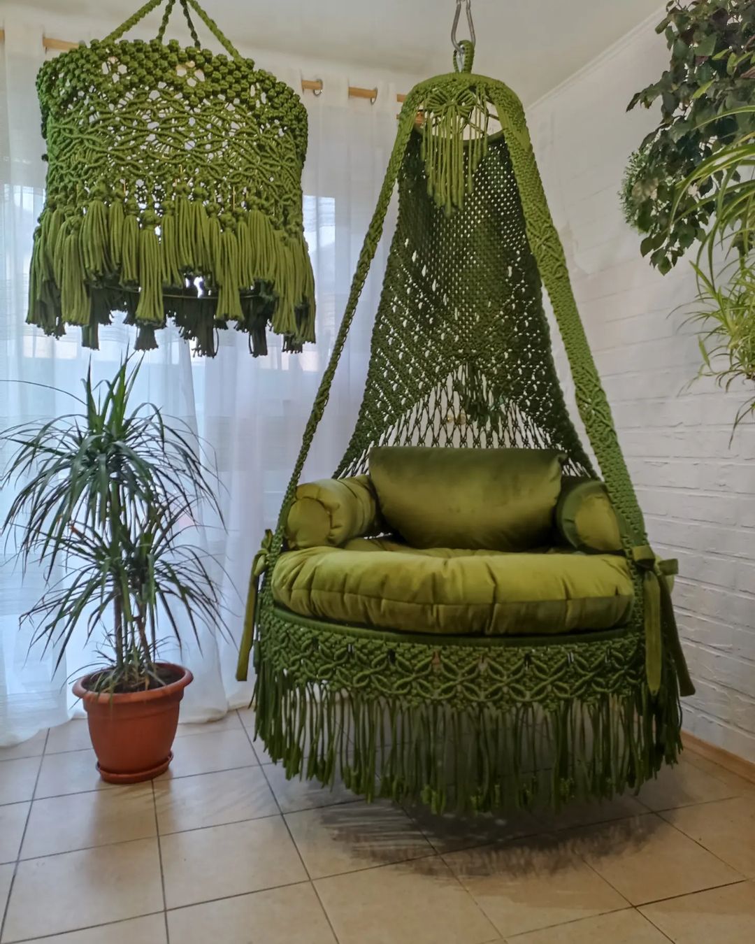 Green Macrame Chair Swing For Adults - Leechoo