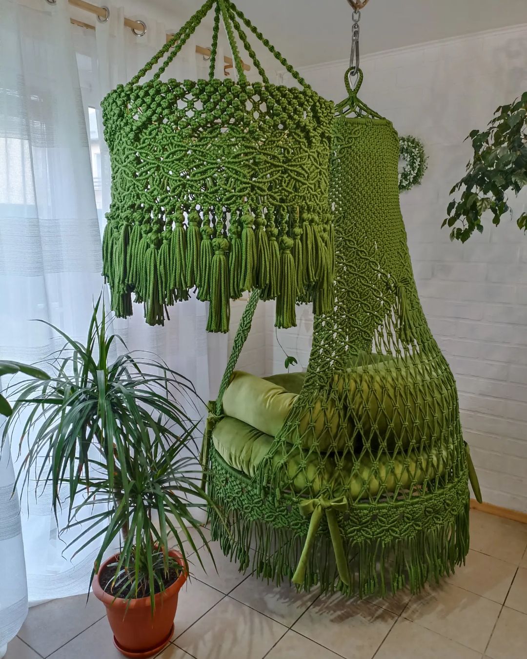 Green Macrame Chair Swing For Adults - Leechoo