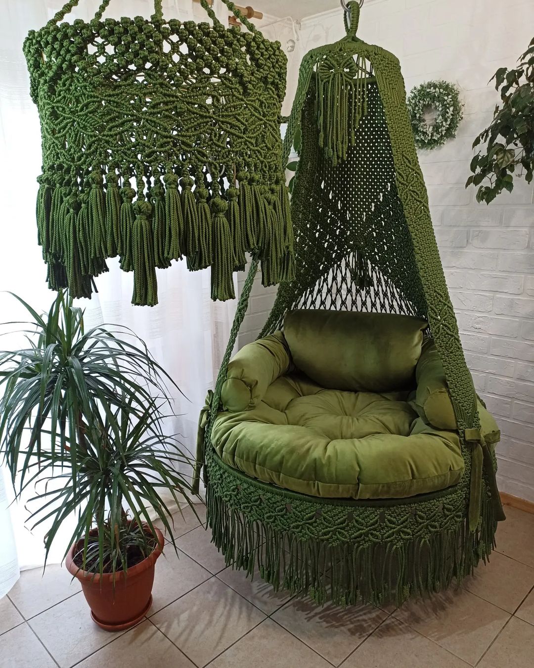 Green Macrame Chair Swing For Adults - Leechoo