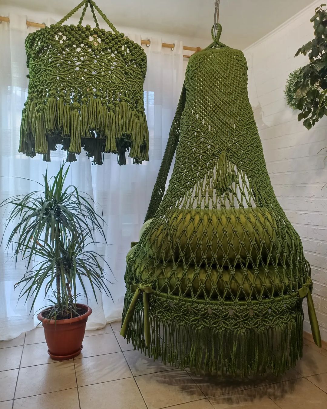 Green Macrame Chair Swing For Adults - Leechoo