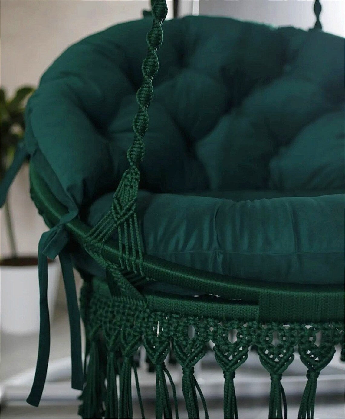 Dark Green Macrame Swing Chair For Adults 30 inches - Leechoo