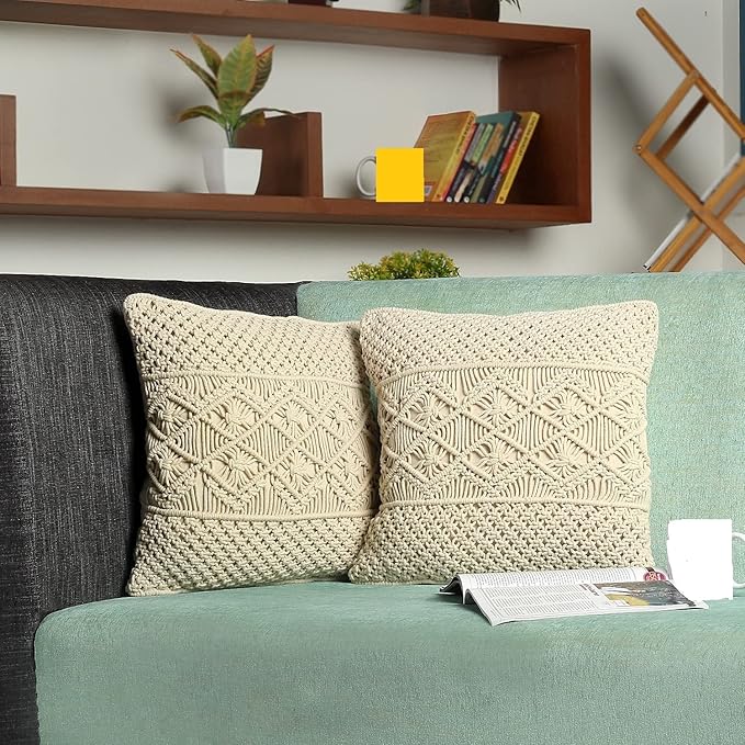 Hancrafted Macrame Cushion With Cover 16 x 16 inches - Leechoo