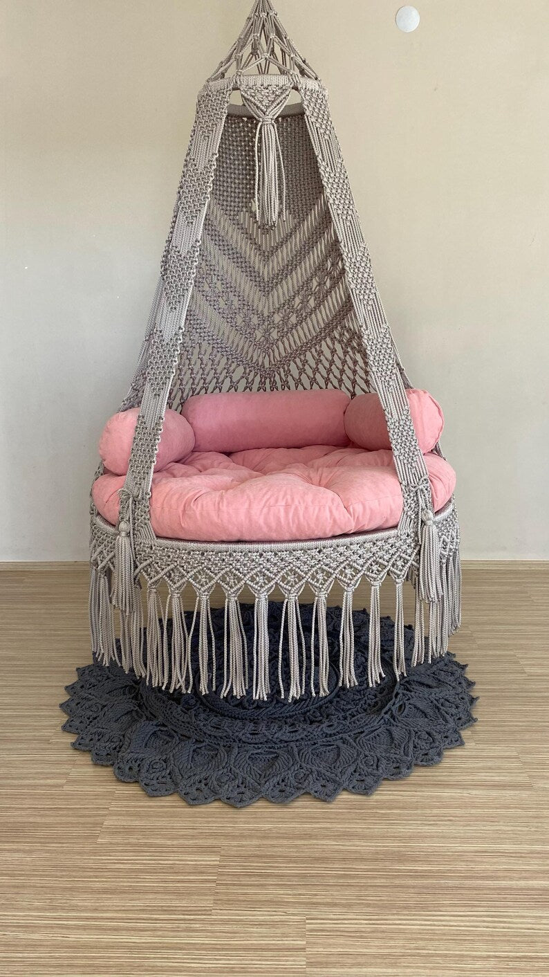 Grey Macrame Swing Chair For Adults 40 inches - Leechoo