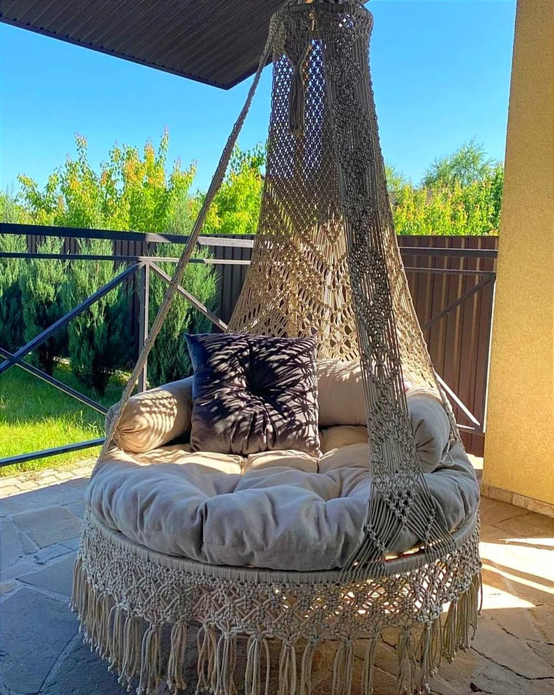Macrame Swing For Adults In White 35 inches - Leechoo