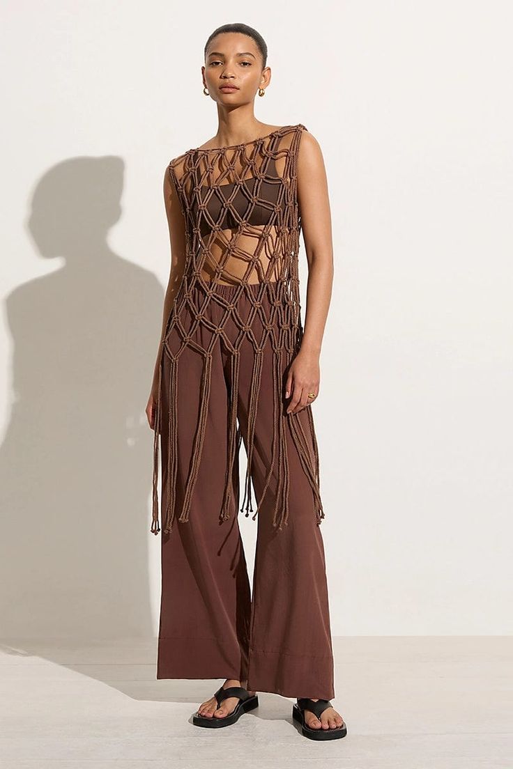 Macrame Beach Mesh Top With Tassels - Leechoo