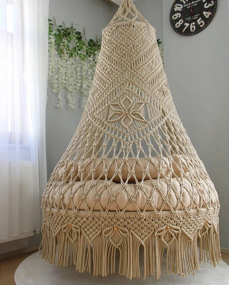 Macrame Swing For Adults In Beige 40 inches - Leechoo