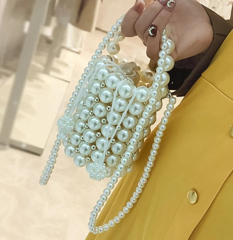 Faux Pearl Beaded Bucket Handbag For Women - Leechoo