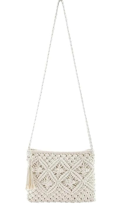 White Macrame Sling Bag For Women - Leechoo