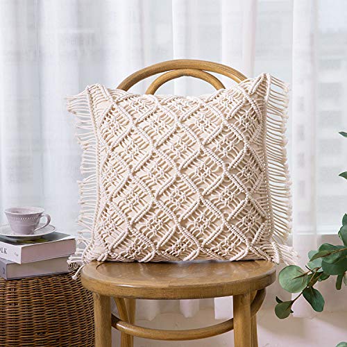 Macrame Cushion With Cover 16 x 16 inches For Home Decor - Leechoo