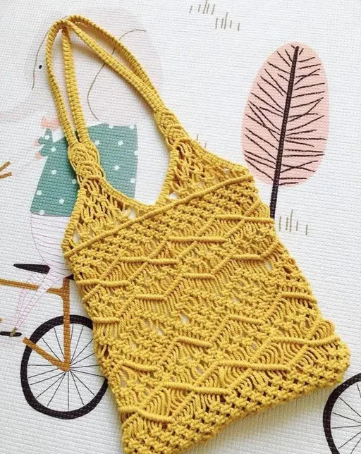 Yellow Macrame Tote Bag 15 inches - Leechoo