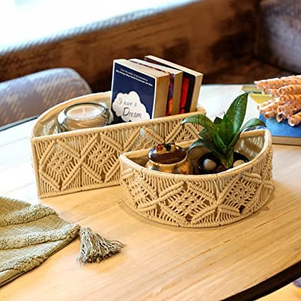 Macrame Designer Storage Basket Set Of 2 - Leechoo