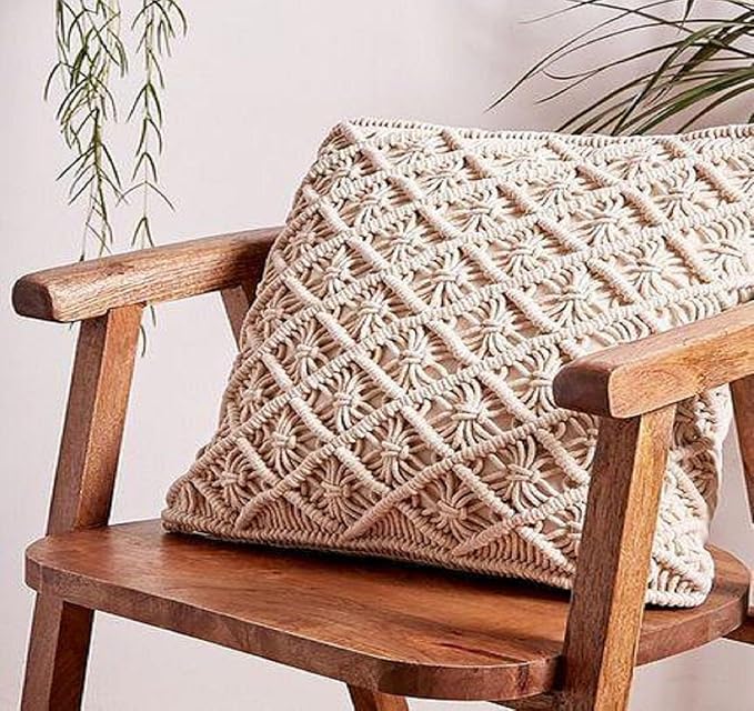 Cotton Macrame Cushion With Cover 16 x 16 inches - Leechoo