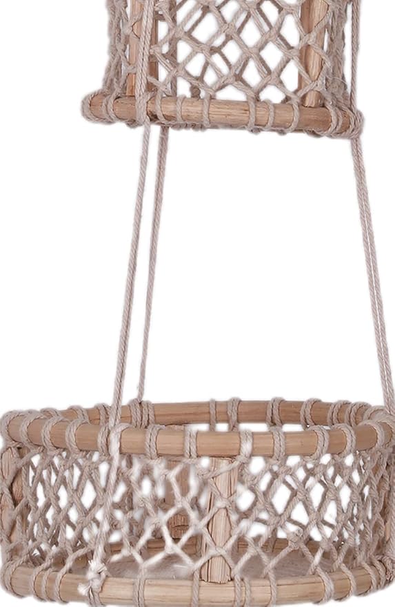 2 Tier Macrame Storage Organizer Basket For Kitchen - Leechoo