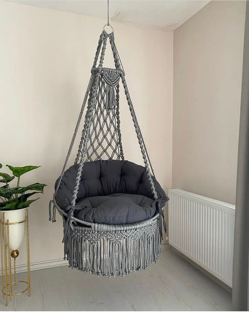 Macrame Swing Chair With Mattress For Adults - Leechoo