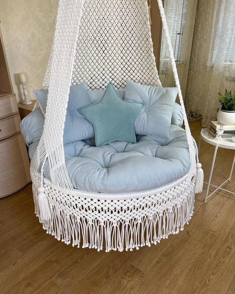 White Macrame Swing For Adults 40 inches - Leechoo
