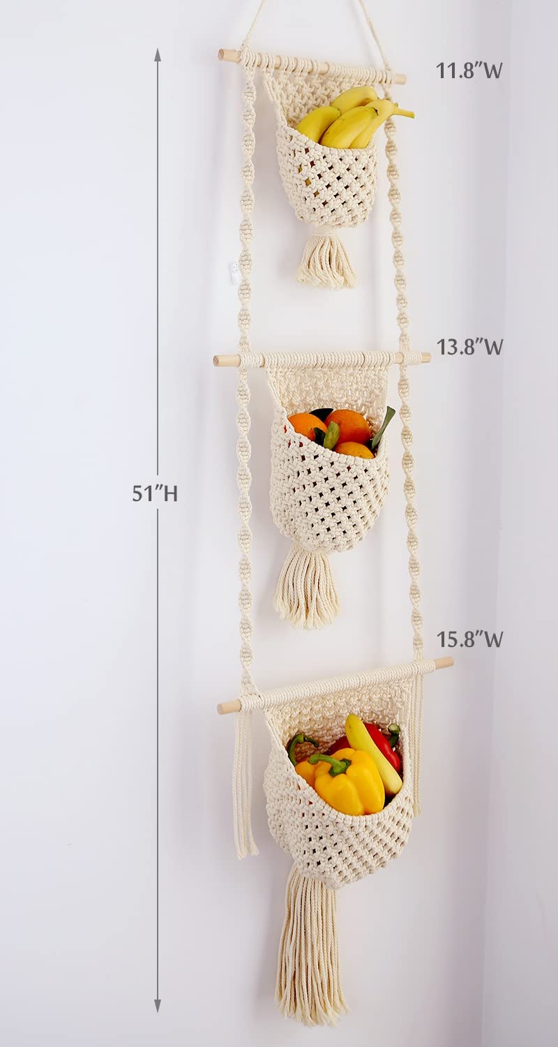 3 Tier Macrame Wall Hanging Storage Organizer - Leechoo