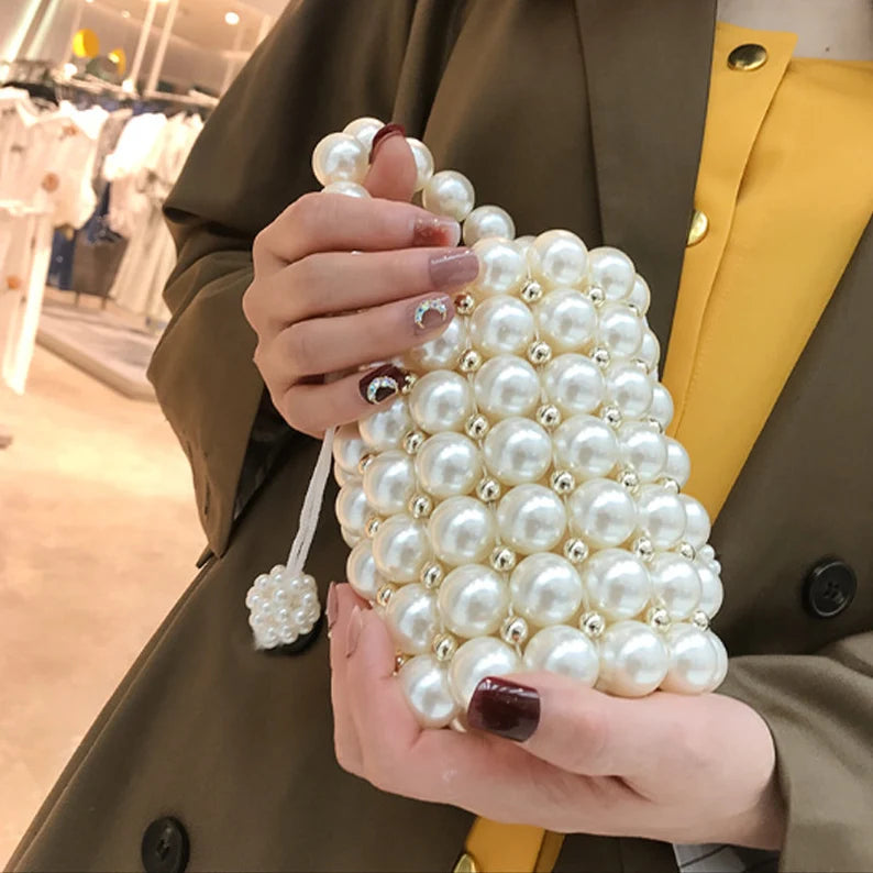 Faux Pearl Beaded Bucket Handbag For Women - Leechoo