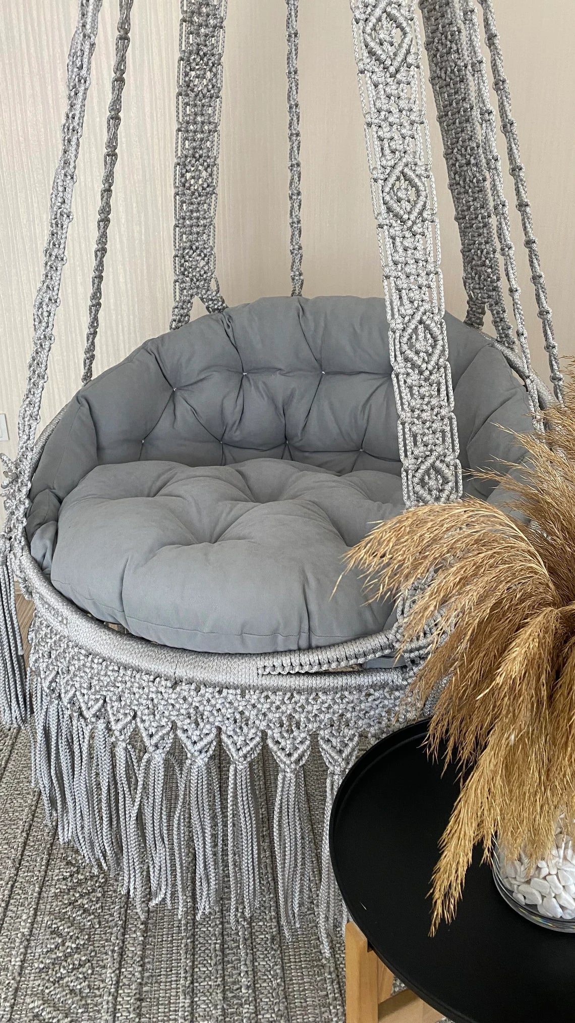 Grey Macrame Swing Chair For Adults - Leechoo