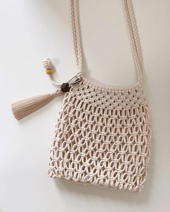 White Macrame Hand Bag For Women - Leechoo