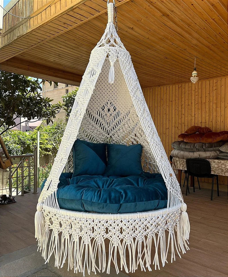 White Macrame Swing 40 inches - Leechoo