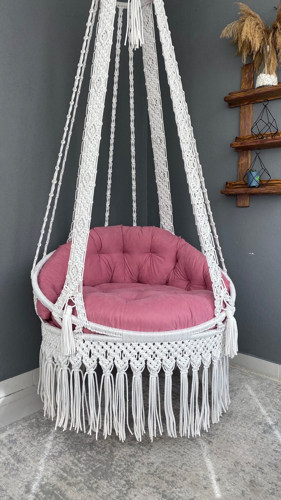 White Macrame Swing Chair For Adults 35 inches - Leechoo